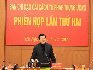 Chủ tịch nước Trương Tấn Sang chủ trì phiên họp Ban Chỉ đạo Cải cách tư pháp Trung ương