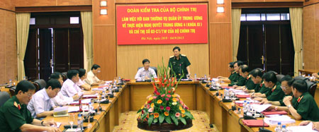 Đoàn kiểm tra của Bộ Chính trị Làm việc với Ban Thường vụ Quân ủy Trung ương về thực hiện Nghị quyết Trung ương 4 (khóa XI) và Chỉ thị 03 của Bộ Chính trị