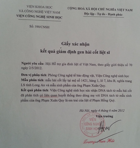 “Việc nhận mộ liệt sĩ của gia đình tôi đều dựa trên bằng chứng khoa học”