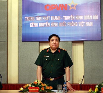 Đại tướng Phùng Quang Thanh kiểm tra việc chuẩn bị ra mắt Kênh Truyền hình Quốc phòng Việt Nam 