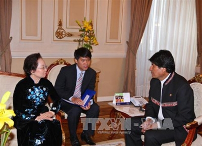 Tổng thống Bolivia Evo Morales tiếp Phó Chủ tịch nước Nguyễn Thị Doan 