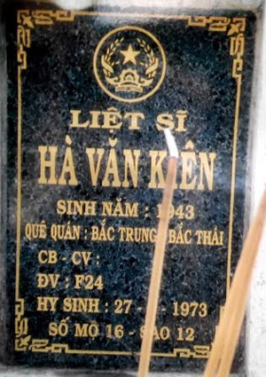 Liệt sĩ Hà Văn Kiên có phải là Hà Văn Thàm?