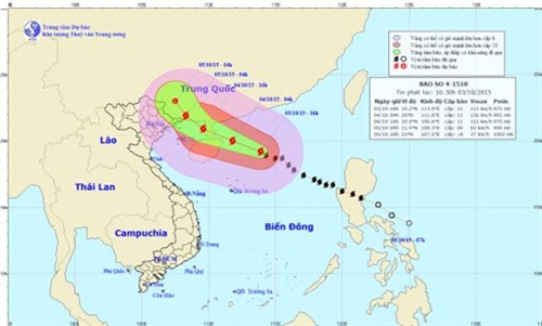 Từ đêm 4-10, bão số 4 sẽ gây mưa to ở các tỉnh Đông Bắc Bắc Bộ và vùng núi phía Bắc 