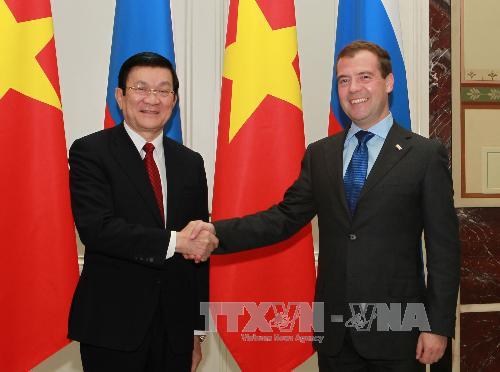 Chủ tịch nước Trương Tấn Sang hội kiến Thủ tướng Nga Đ.Mét-vê-đép