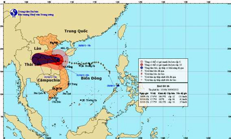 Vùng gần tâm bão số 10 mạnh cấp 12 cấp 13, giật cấp 15 cấp 16 