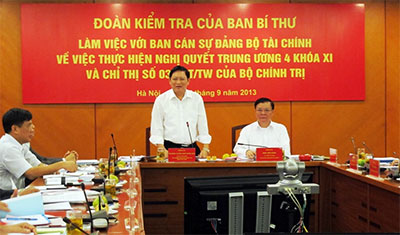 Đoàn kiểm tra của Ban Bí thư Trung ương Đảng làm việc với Ban cán sự Đảng bộ Tài chính