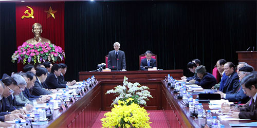 Tổng Bí thư Nguyễn Phú Trọng làm việc với Tỉnh ủy và cán bộ chủ chốt tỉnh Sơn La