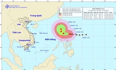 Bão Koppu giật trên cấp 17 di chuyển theo hướng Tây 
