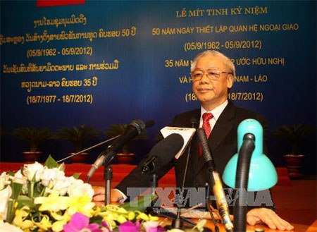 Kỷ niệm 50 năm Ngày thiết lập quan hệ ngoại giao và 35 năm Ngày ký Hiệp ước hữu nghị hợp tác Việt Nam - Lào: Mít tinh trọng thể tại Hà Nội và Viêng Chăn