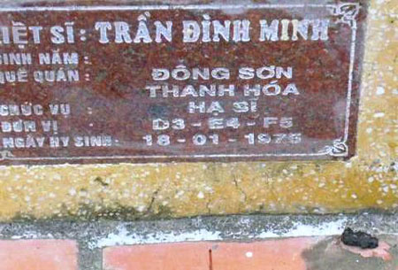 Liệt sĩ Trần Đình Minh yên nghỉ tại Nghĩa trang liệt sĩ tỉnh Bình Thuận