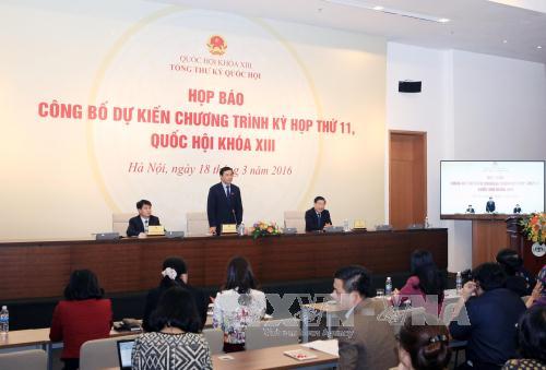 Kỳ họp thứ 11, Quốc hội khóa XIII sẽ khai mạc vào ngày 21-3
