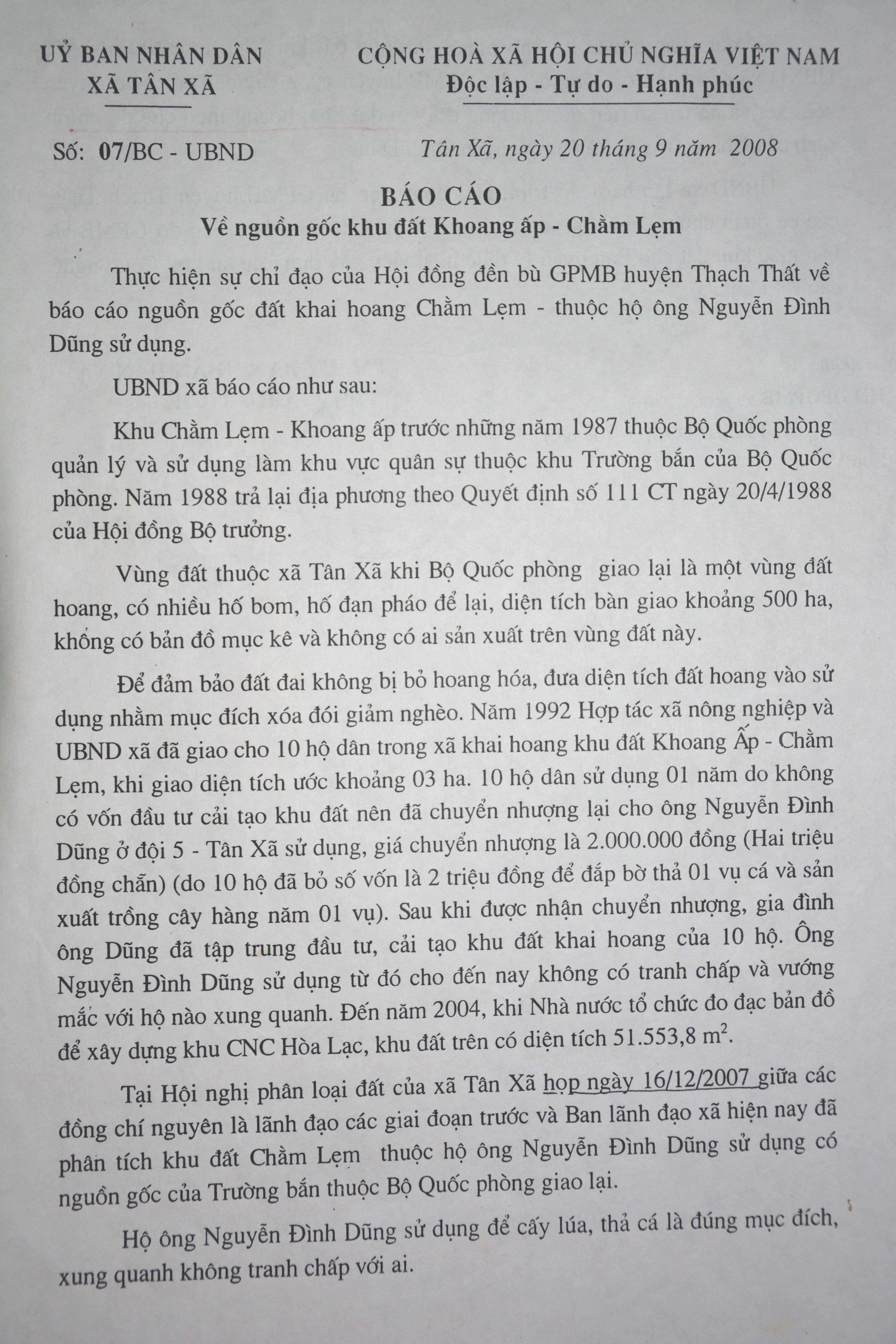 Huyện Thạch Thất, TP Hà Nội: Vì sao chậm chi trả tiền bồi thường?
