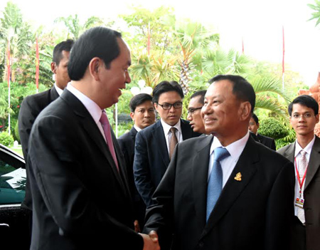 Chủ tịch nước Trần Đại Quang gặp Chủ tịch Thượng viện, Chủ tịch Quốc hội và Thủ tướng Vương quốc Cam-pu-chia