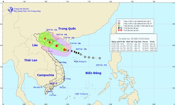 Tối và đêm 27-7, bão số 1 sẽ đi vào các tỉnh Quảng Ninh-Nam Định 