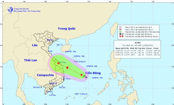 Áp thấp nhiệt đới cách đảo Song Tử Tây khoảng 220km