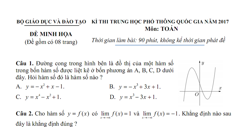 Bộ GD-ĐT công bố 14 đề thi minh họa kỳ thi THPT năm 2017