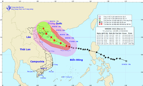 Bão số 7 đi vào Vịnh Bắc Bộ và giảm xuống cấp 11 