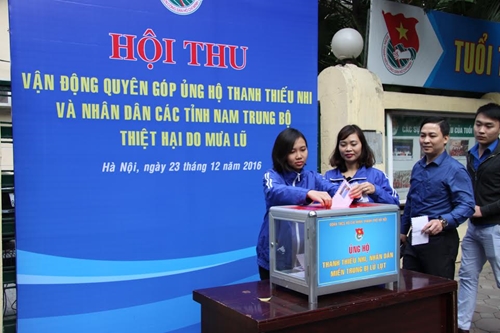 Thành đoàn Hà Nội  ủng hộ các tỉnh Nam Trung Bộ bị thiệt hại do mưa lũ