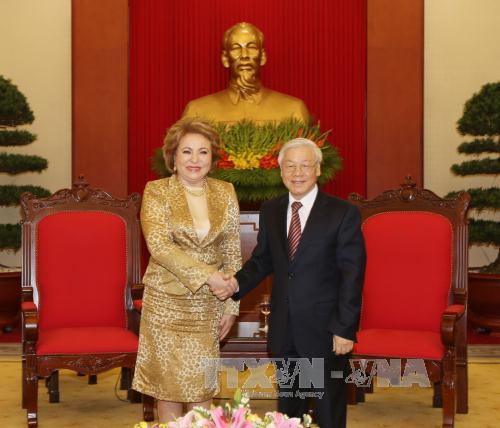 Tổng Bí thư Nguyễn Phú Trọng tiếp Chủ tịch Hội đồng Liên bang Nga 