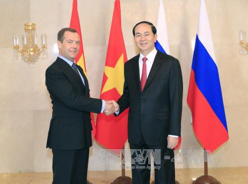 Chủ tịch nước Trần Đại Quang hội kiến Thủ tướng Liên bang Nga Đ. Mét-vê-đép

