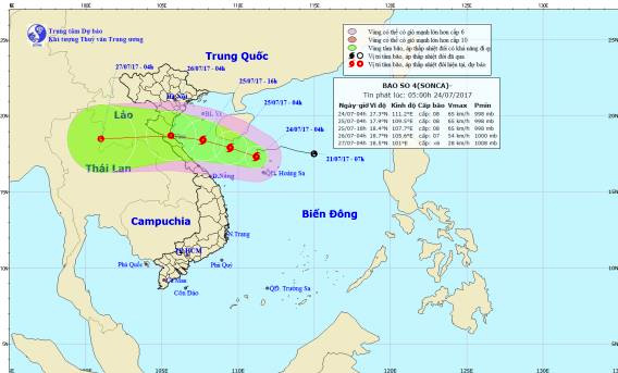 Bão số 4 cách đảo Hải Nam (Trung Quốc) khoảng 150km về phía Đông Nam
