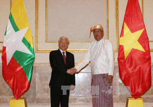 Tổng Bí thư Nguyễn Phú Trọng hội đàm với Tổng thống Myanmar Htin Kyaw