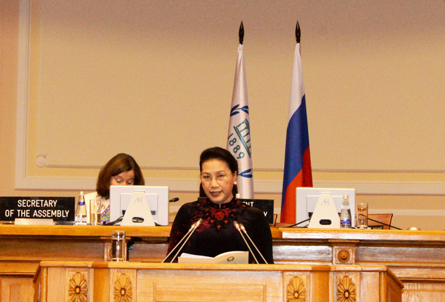 Chủ tịch Quốc hội Nguyễn Thị Kim Ngân phát biểu tại IPU-137