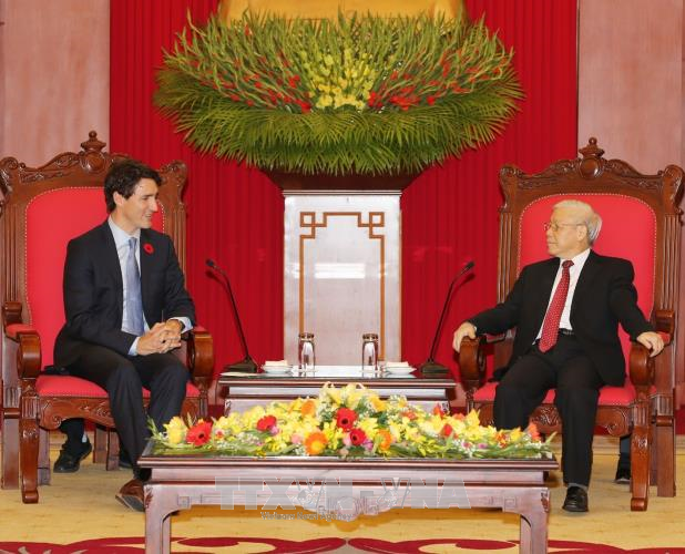 Tổng Bí thư Nguyễn Phú Trọng tiếp Thủ tướng Canada Justin Trudeau