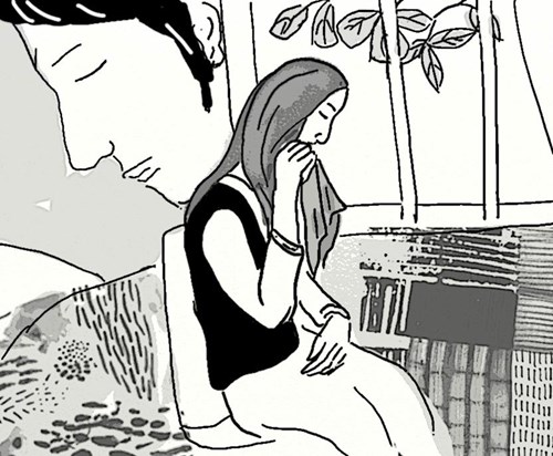 Chiếc khăn xanh trên cửa sổ