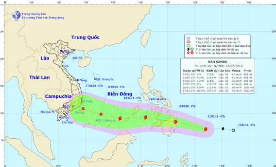 Bão Sanba di chuyển nhanh theo hướng Tây, mỗi giờ đi được khoảng 25 km 