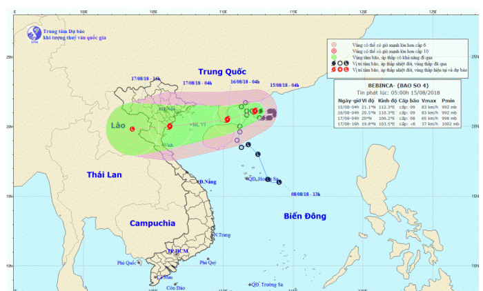 Bão số 4 có khả năng đi vào các tỉnh từ Quảng Ninh- Nghệ An, đề phòng sạt lở đất và lũ quét