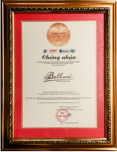 Thương hiệu Thời trang Belluni của Tổng công ty 28 (Agtex28) đã vinh dự nhận  Bảng Vàng Thương hiệu được khách hàng tín nhiệm – Consumer Choice Brand năm 2018