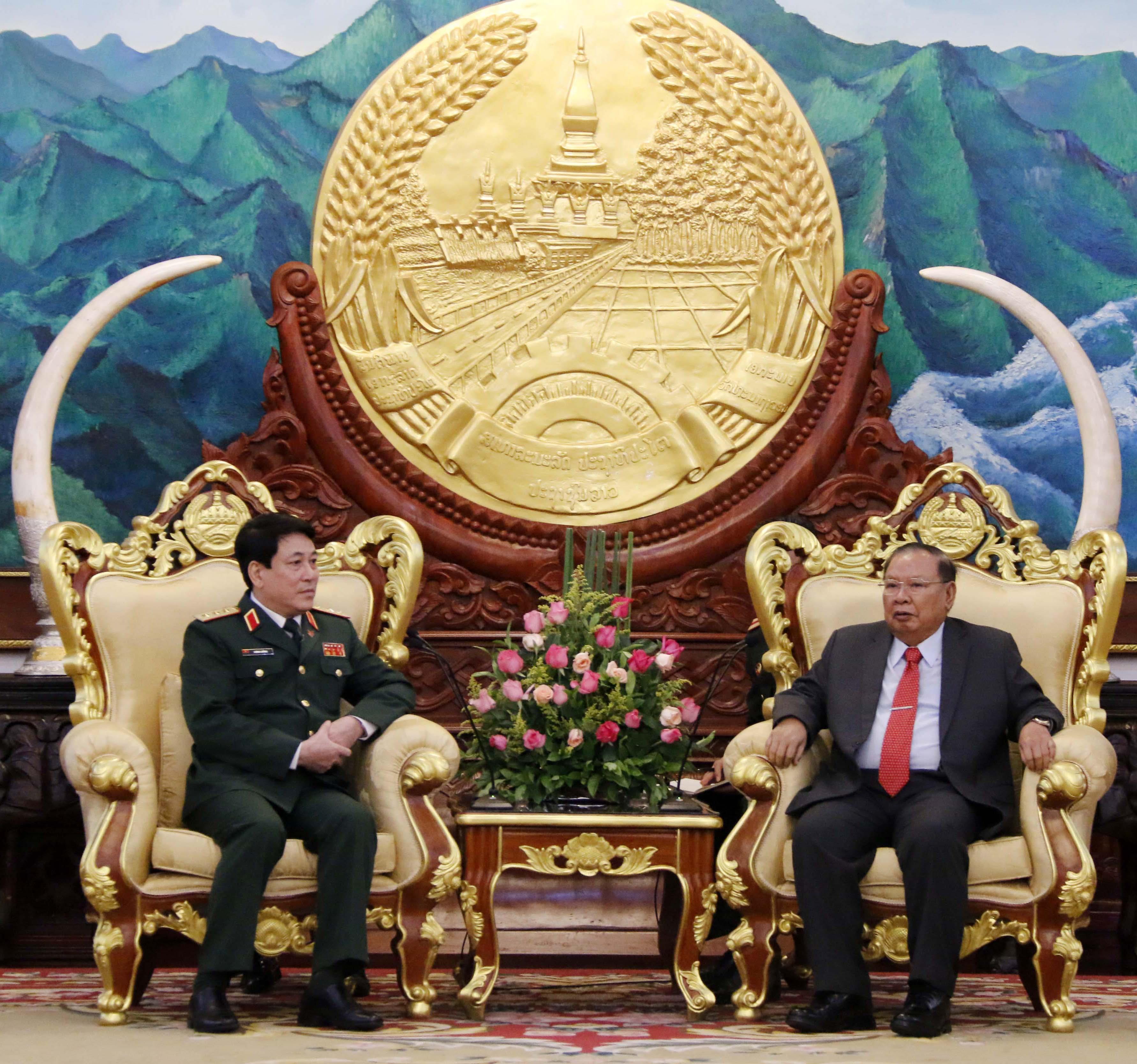  Tổng Bí thư, Chủ tịch nước Lào tiếp Thượng tướng Lương Cường