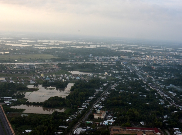 Một góc thành phố Vị Thanh, tỉnh Hậu Giang nhìn từ trên cao.