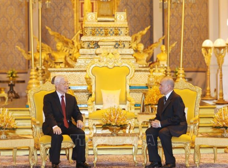 Tổng Bí thư, Chủ tịch nước Nguyễn Phú Trọng hội đàm với Quốc vương Campuchia Norodom Sihamoni