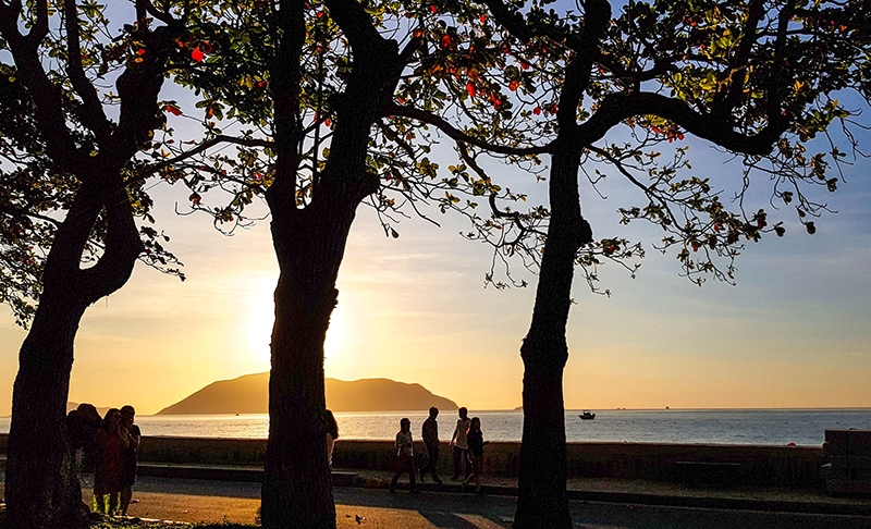 Buổi sáng trên con đường ven biển với khí hậu mát lành.