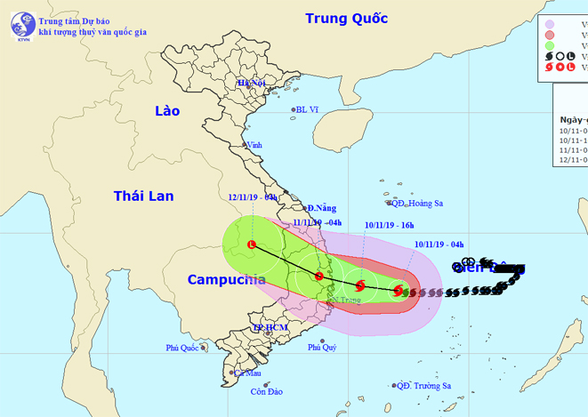 Dự báo: Bão số 6 đi vào đất liền các tỉnh từ Quảng Ngãi đến Khánh Hòa với sức gió mạnh cấp 8-9, giật cấp 11