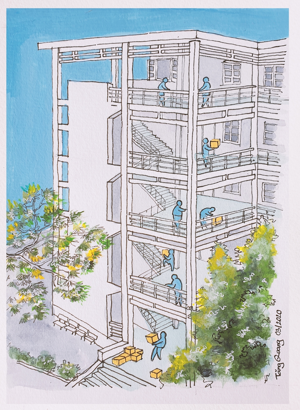 Các chiến sĩ phân phối thực phẩm hằng ngày. Tuy khối lượng công việc rất lớn cộng với cái nắng như đổ lửa, nhưng ai cũng luôn vui vẻ, nhiệt tình, rất chu đáo và miệng luôn mỉm cười.