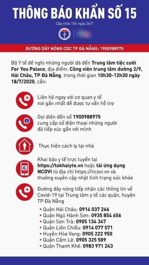 Bộ Y tế thông báo khẩn về ca mắc Covid-19 ở Đà Nẵng