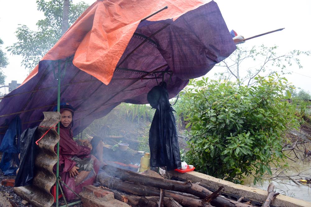 Căng bạt sống cạnh đường quốc lộ, bám trụ nơi vùng lũ