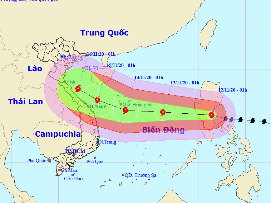 Bão Vamco đi vào Biển Đông, Quảng Trị đến Bình Định có mưa vừa đến mưa to 
