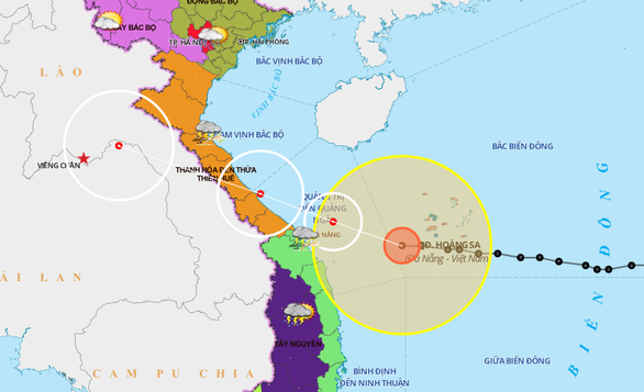 Bão số 13 sẽ đi vào đất liền các tỉnh, thành phố từ Hà Tĩnh đến Quảng Nam, suy yếu dần thành áp thấp nhiệt đới