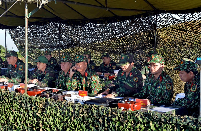 Sở chỉ huy điều hành diễn tập.