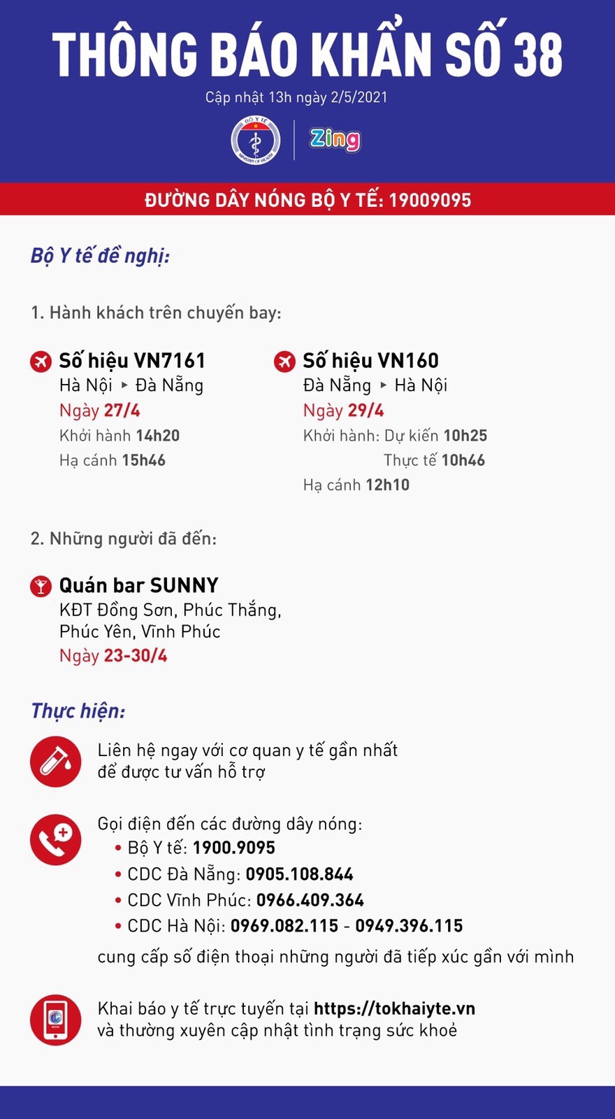 Bộ Y tế tìm hành khách đi trên 2 chuyến bay và đến địa điểm quán bar