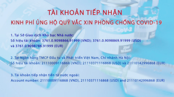 Công bố tài khoản tiếp nhận kinh phí ủng hộ Quỹ vắc-xin phòng Covid-19