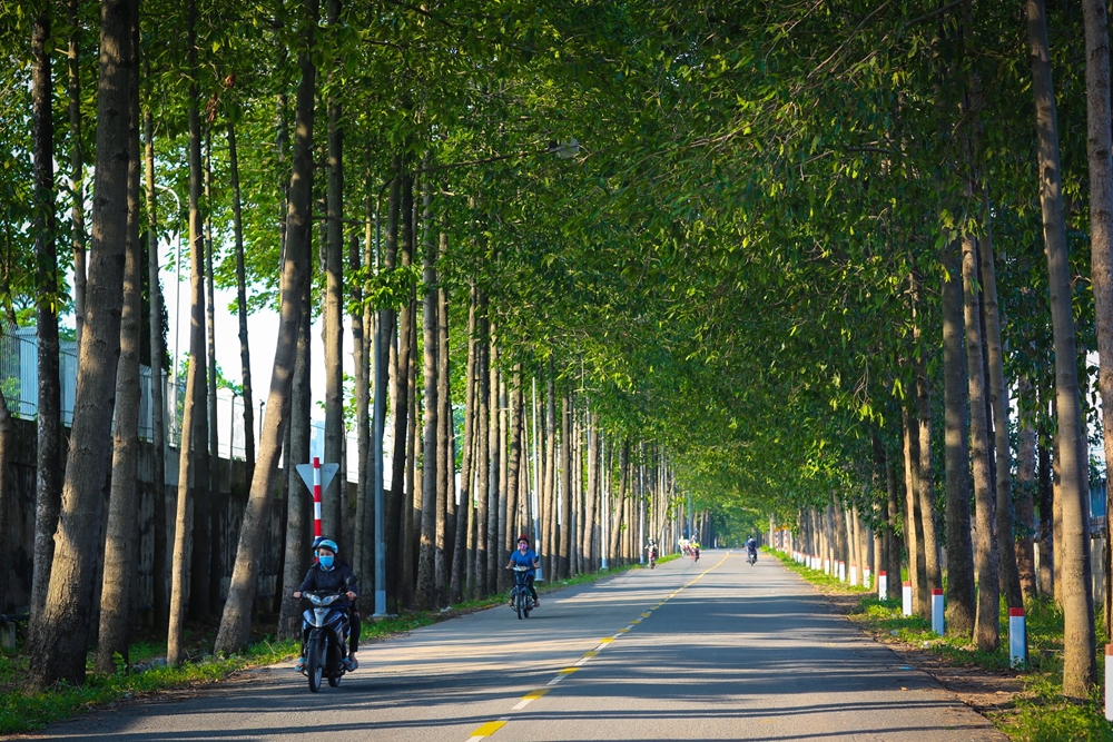 Con đường xuyên qua các khu công nghiệp yên ắng lạ thường.