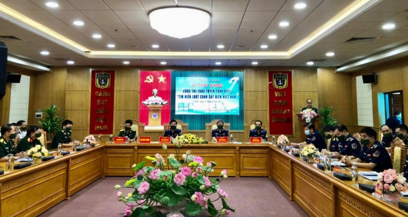 Lễ phát động Cuộc thi trực tuyến toàn cuộc "Tìm hiểu Luật Cảnh sát biển Việt Nam" diễn ra vào sáng 31-8. Ảnh: cand.com.vn