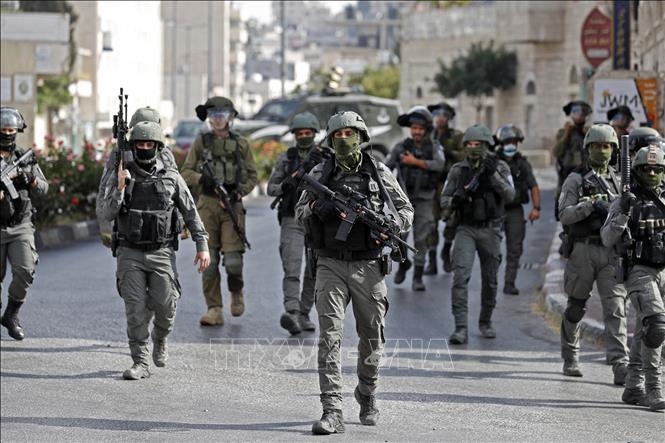 Lực lượng an ninh Israel được triển khai trong cuộc xung đột với người biểu tình Palestine tại thành phố Bethlehem, Khu Bờ Tây ngày 10-9-2021. Ảnh: AFP/TTXVN