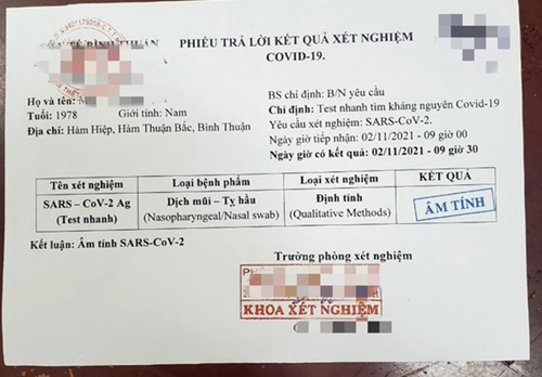 Tỉnh Bình Thuận phá đường dây làm giả giấy xét nghiệm Covid-19