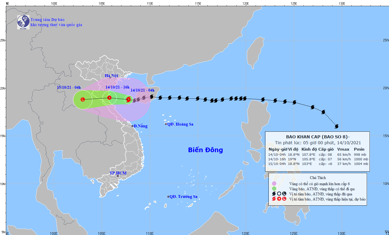 Bão số 8 đi vào Vịnh Bắc Bộ, vùng ven biển từ Quảng Ninh đến Quảng Bình gió giật cấp 9
